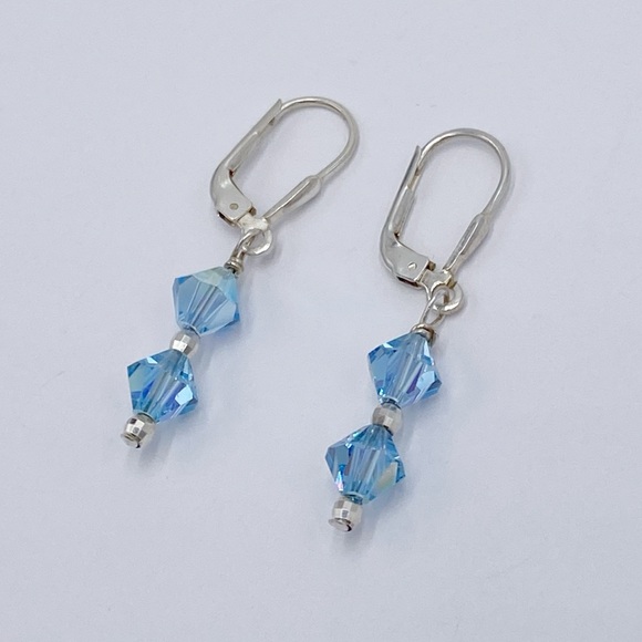 Sterling Silver Dainty Crystal Glass Dangle Earrings - Picture 3 of 7